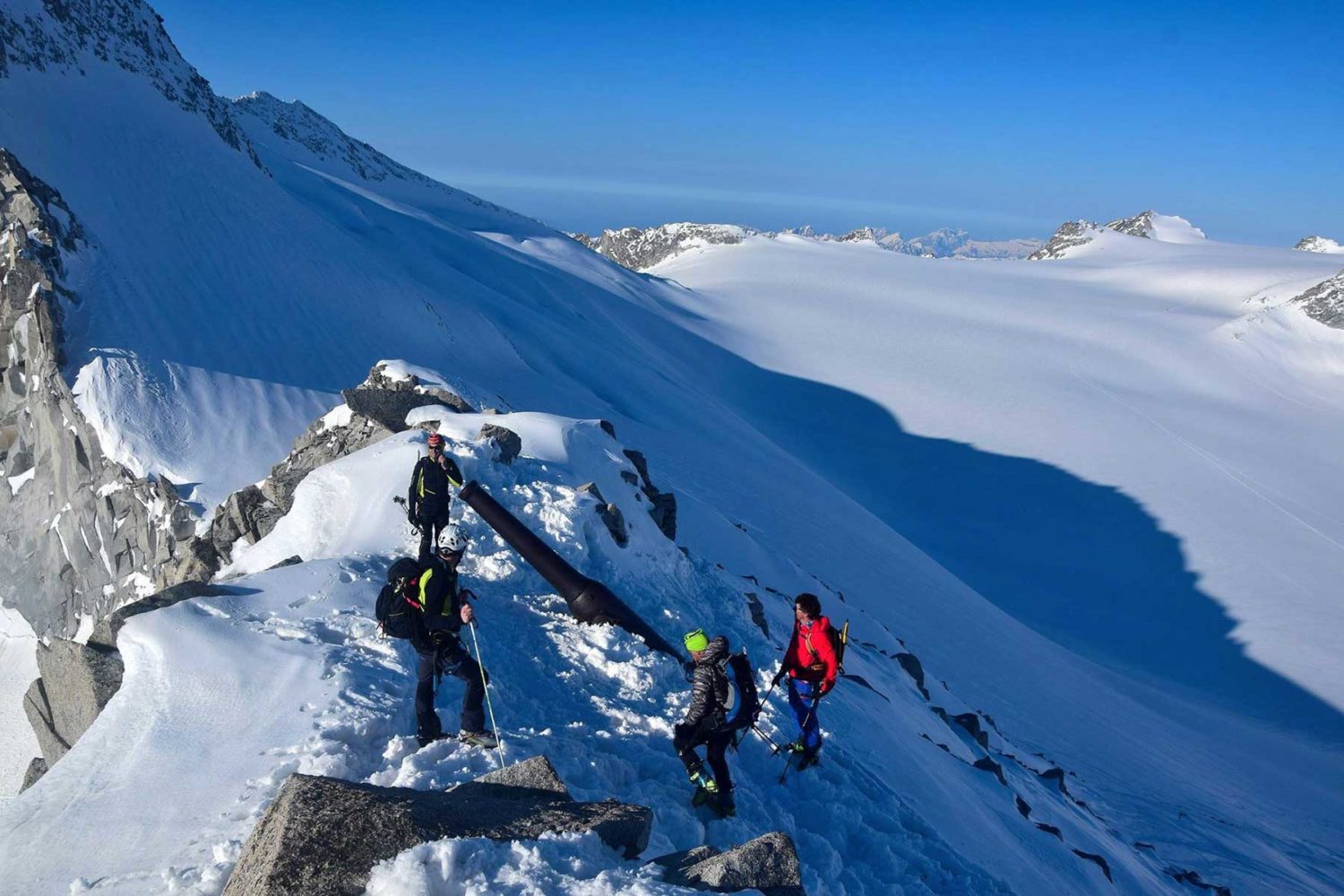 skiers dring the trip in Brenta glacier-skitour in the Dolomites