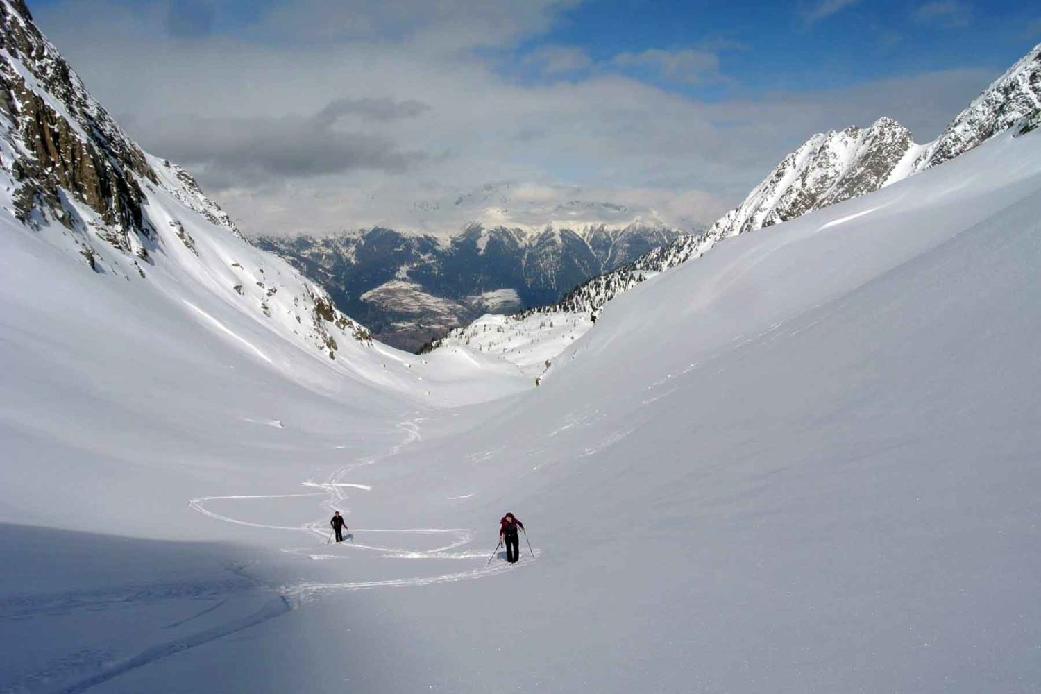 skiers in the Brenta glacier-skitour in the Dolomites