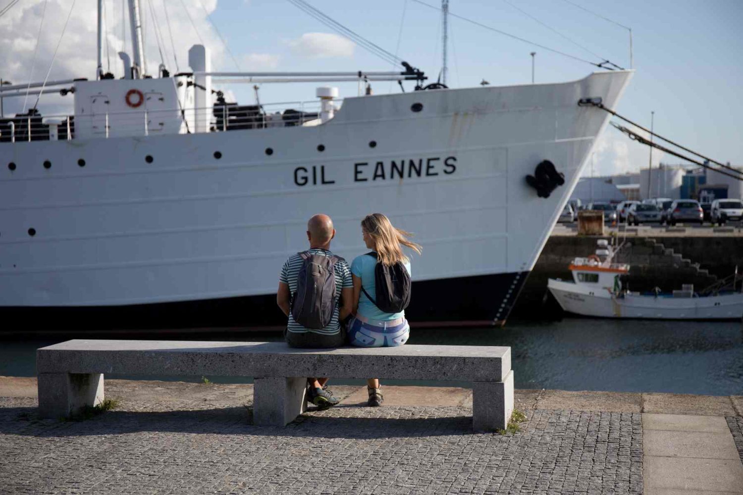 Hikers in harbour -North Portugal