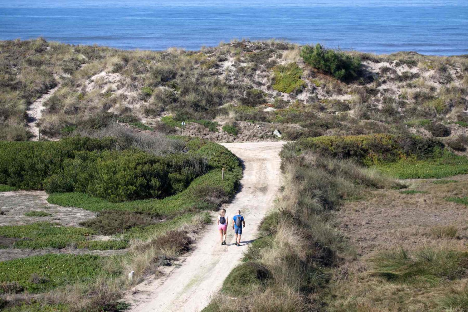 hikers along the path to the Atlantic ocean-walking holidays in Portugal